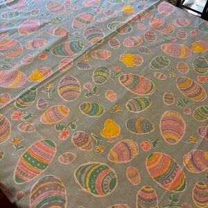 Vtg Pastel Chicks & Easter Egg Cotton Tablecloth Floral Rectangle Spring 71 X 52